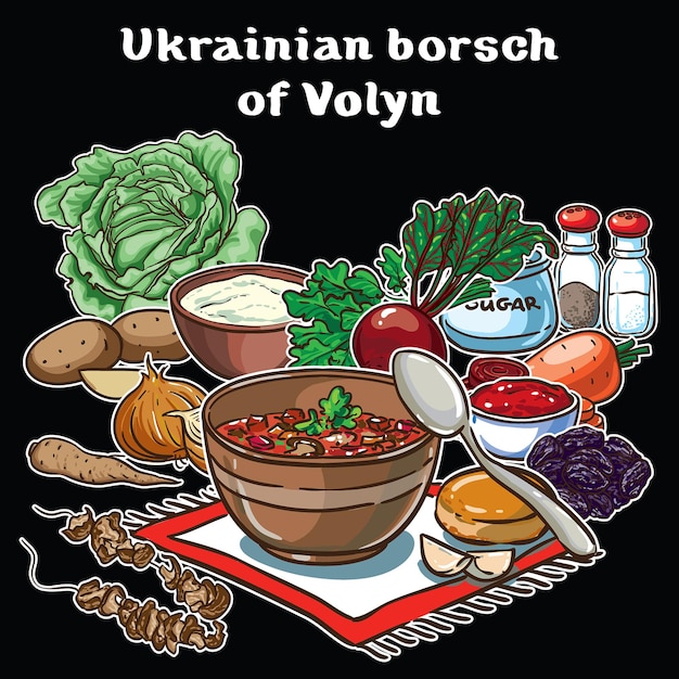 Volyn 벡터 세트 재료의 우크라이나어 Borsch