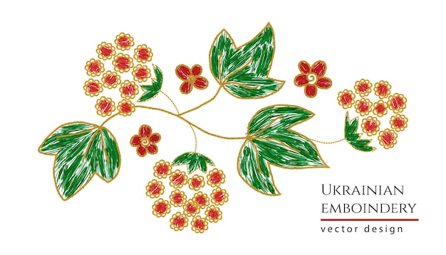 Ukrainian embroidery seamless divider. Viburnum berries arrangement