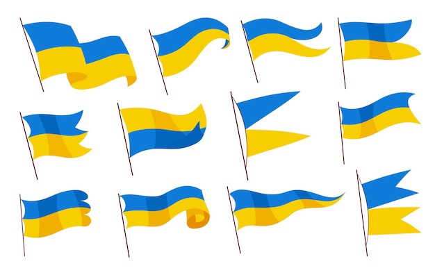 Vector ukrainian flag set of ukraine flags on white background national flags waving symbols banner design elements