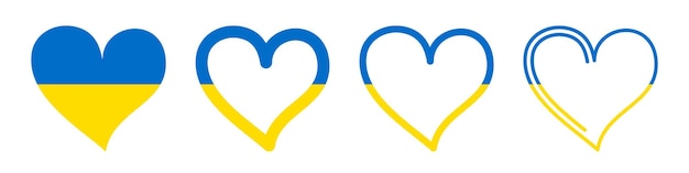 Ukrainian flag in the shape of a heart Set of hearts National ukrainian flag