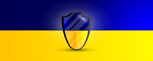 Ukrainian flag with a shield on the center