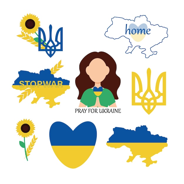 Ukrainian girl pray for Ukraine Ukraine stickers stop war sign map sunflower patriotism