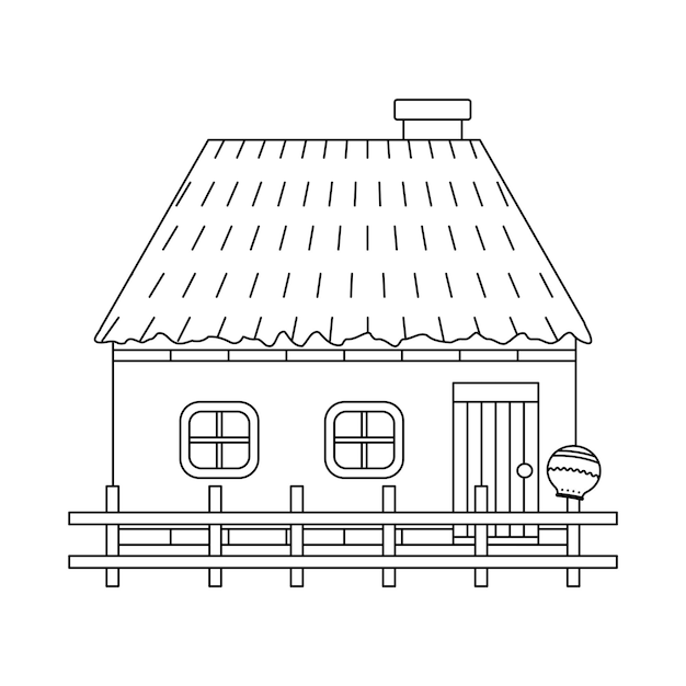 Vector ukrainian house with a fence and a roof ukrainian symbols