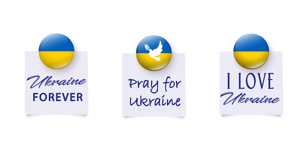 Ukrainian magnet badge icons set National symbol of Ukraine Ukraine national blue and yellow flag