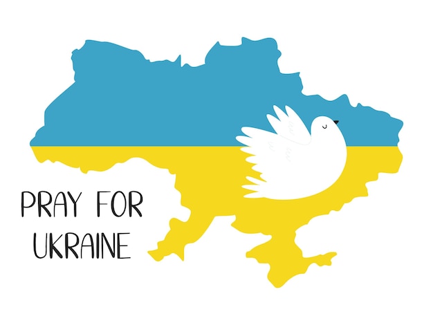 Ukrainian map in colors of national flag and dove