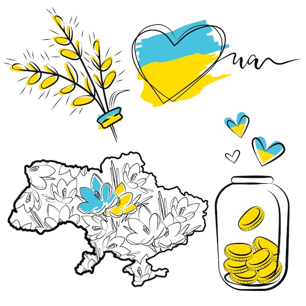 Vector ukrainian map symbolism traditions nationality victory support