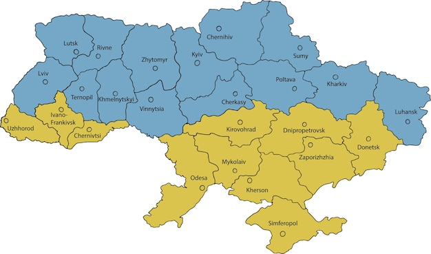 都市とrefionsのウクライナの地図
