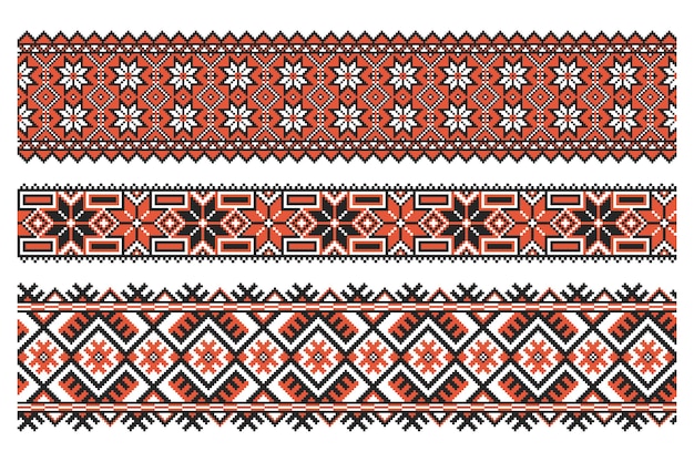 Ukrainian national embroidery ornament pixel mosaic ornament