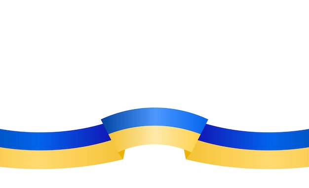 ウクライナの国旗の波白い背景の上の青と黄色の色でリボンを振ってベクトル