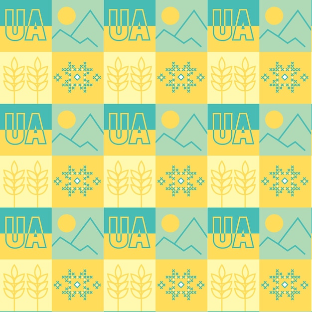 Ukrainian ornament with squares set mountains nature