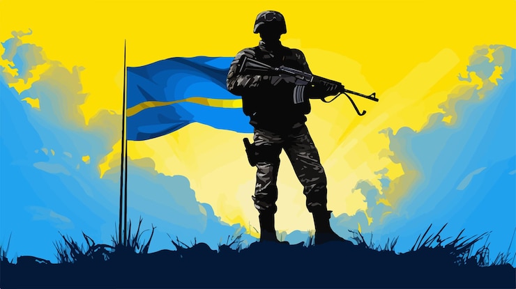 Вектор силуэт винтовки украинских солдат концепция обороны военной армии