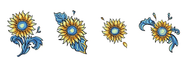 Ukrainian Sunflower in blue and yellow color set