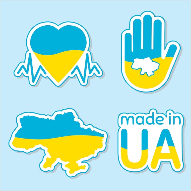 Ukrainian symbols set icons stickers stop war