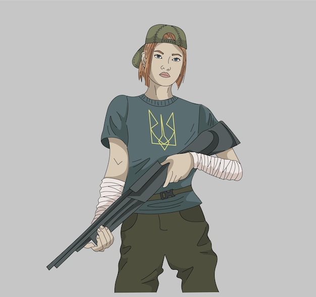 Ukrainian teenage girl with a gun wearing a cap