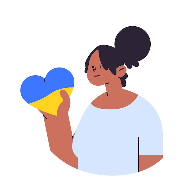 Ukrainian woman holding blue yellow heart pray for Ukraine peace save Ukraine from russia stop war concept