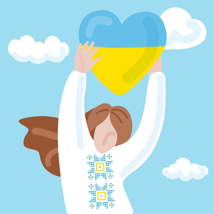 Вектор украинка с оленем на голове в национальной одежде