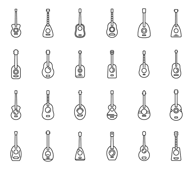 Ukulele-pictogrammen instellen omtrekvector Akoestische band Audiomuziek