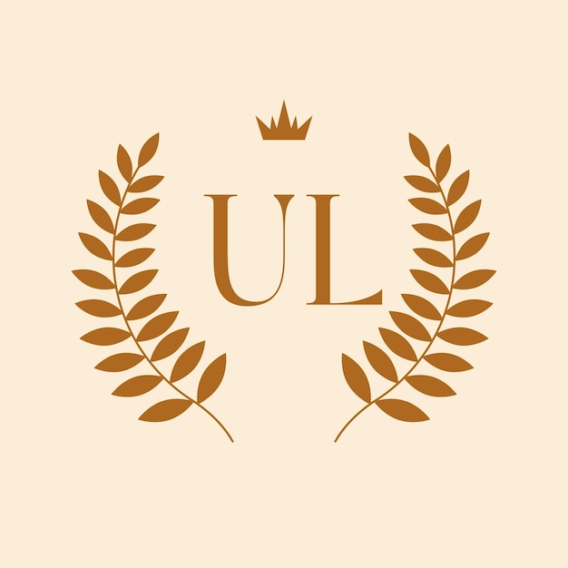 UL initialen logo ontwerp. Letters ul koninklijk embleem met kroon.