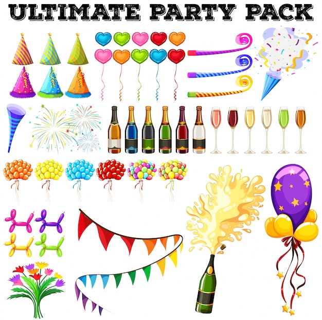 Ultimate party pack with many ornaments illustration