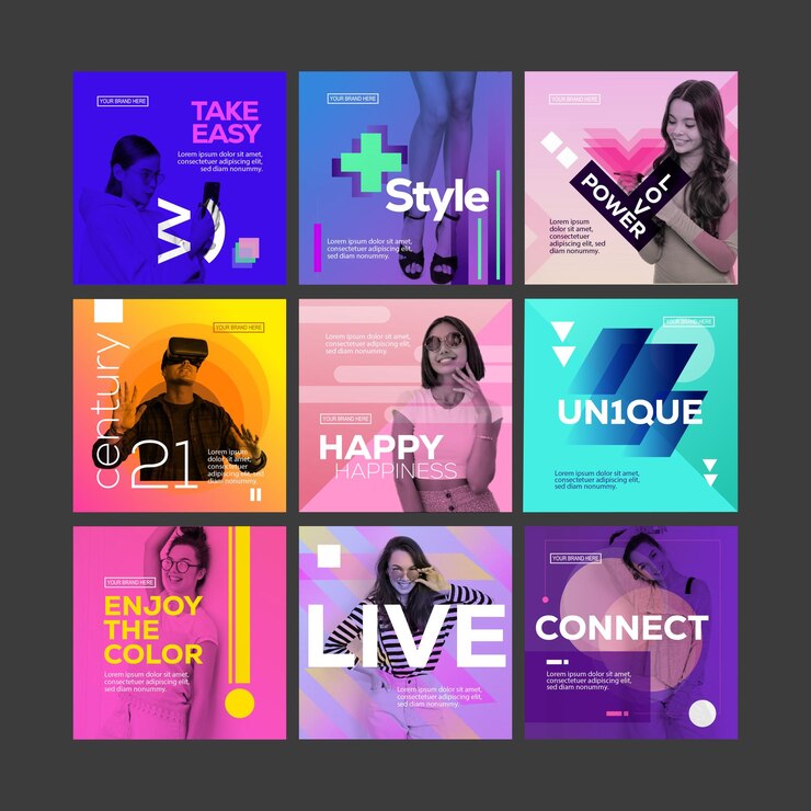 Vector ultra bright fashion instagram puzzle feed