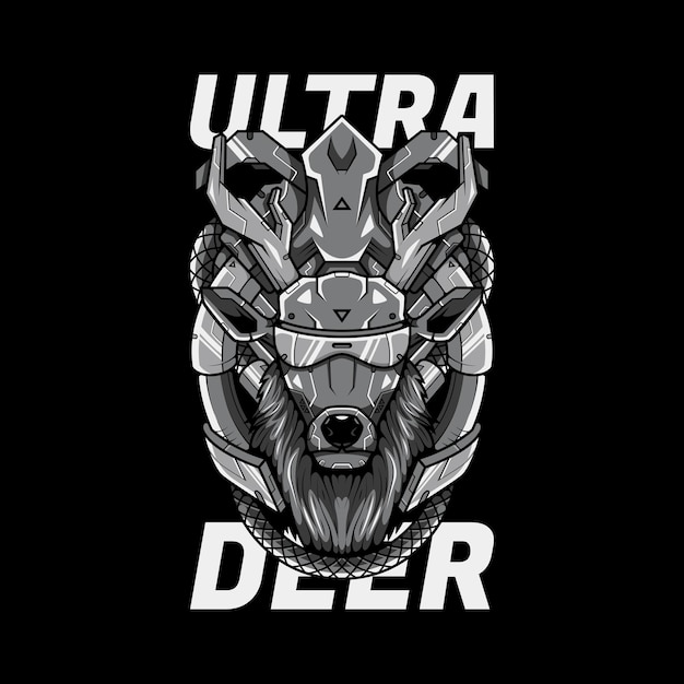 Ultra deer black white illustration