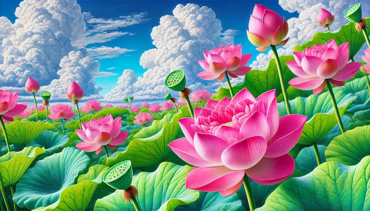 Vector ultra realistic vibrant pink lotus flower