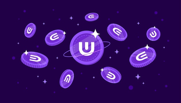 Ultra UOS munten vallen uit de lucht UOS cryptocurrency concept banner achtergrond