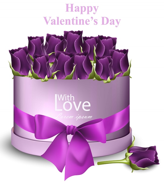 Ultra violet roses bouquet box vector