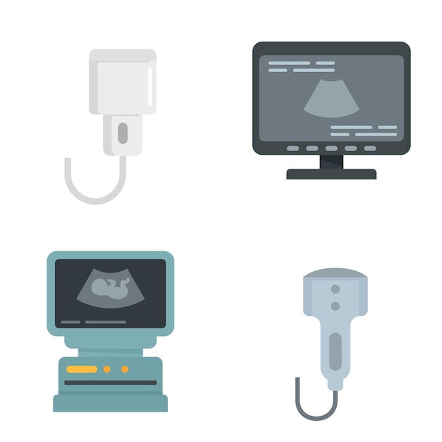 벡터 초음파 아이콘을 설정합니다. 흰색 배경에 고립 된 초음파 벡터 아이콘의 평면 세트