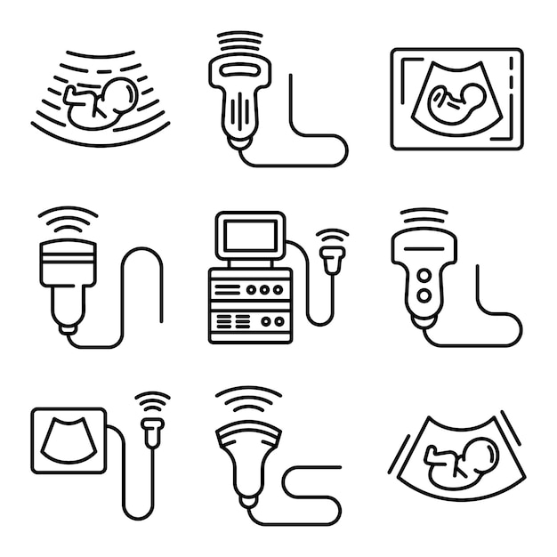 Vector ultrasound icons set, outline style