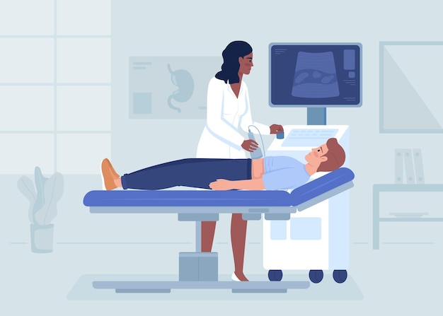 Ultrasound scanning process flat color vector illustration