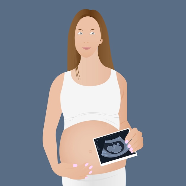 Ultrasound of a twin in the womb. Vector illustration in grayscale. An ultrasound image of a baby.