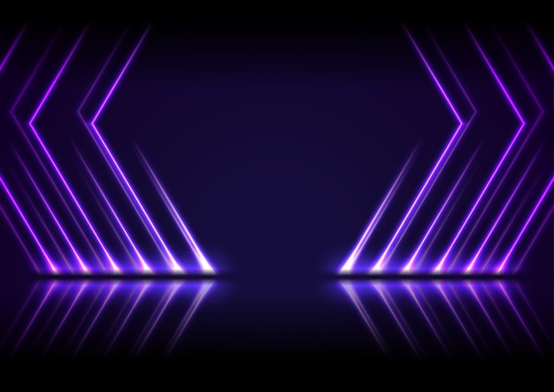 Ultraviolet neon laser lijnen met reflectie Abstracte stralen technologie retro achtergrond Futuristische gloeiende grafisch ontwerp Moderne vector illustratie