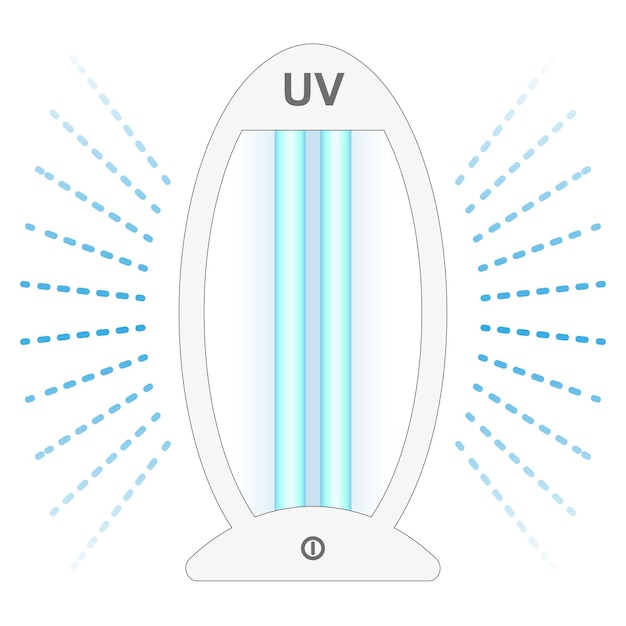 Ultraviolette bacteriedodende lamp oppervlaktereiniging medische desinfectieprocedure illustratie van een medisch hulpmiddel voor thuiskliniekziekenhuis preventie van de coronaviruspandemie vectorillustratie