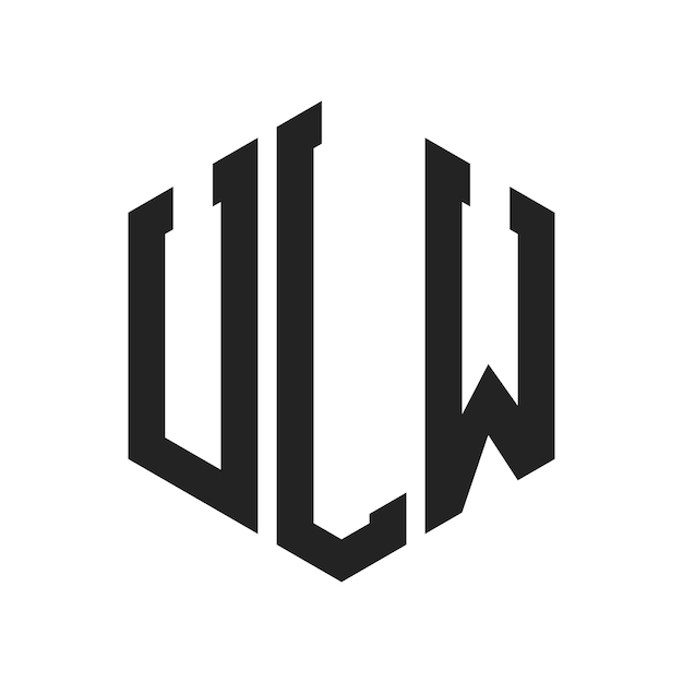 ULW ロゴ デザイン イニシャルレター ULW モノグラム ロゴ ヘクサゴン形