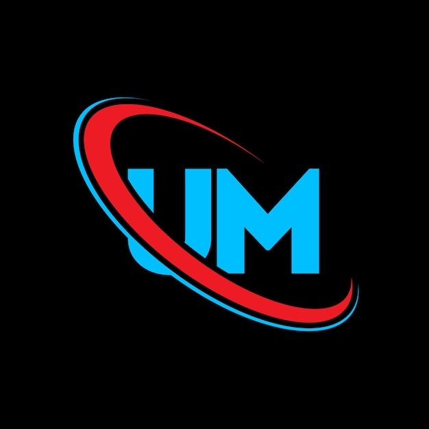 UM letter logo design Initial letter UM linked circle uppercase monogram logo red and blue UM logo