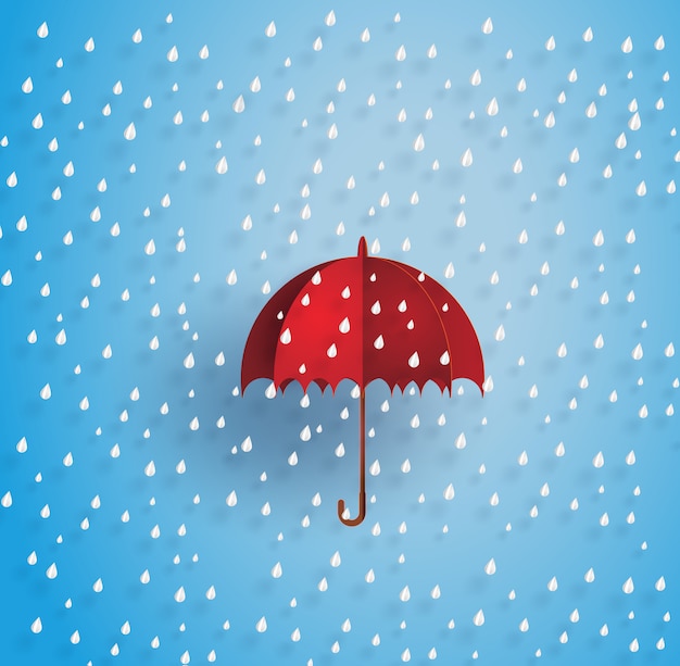 Vector umbrella in the air with raining