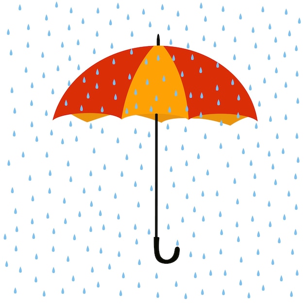 Vector umbrella and blue raindrops vector illustration isolated on white background