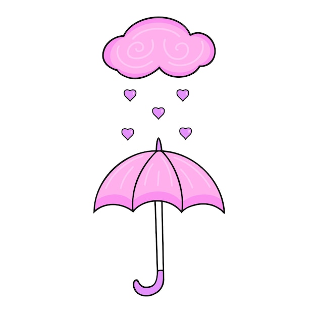 Umbrella cloud with hearts Hand drawn illustration