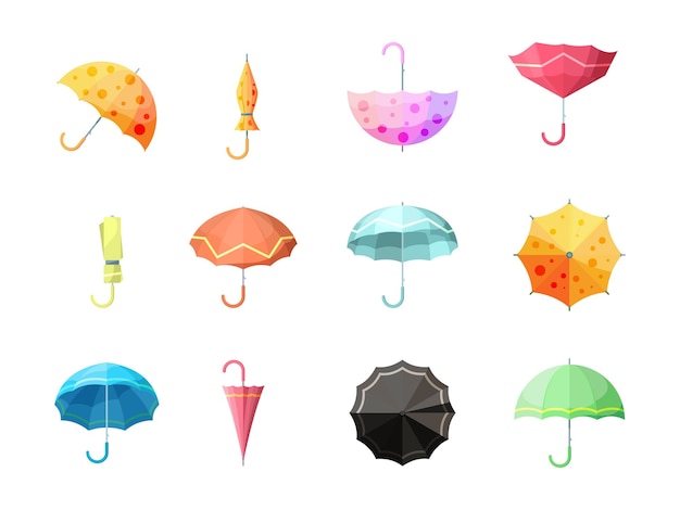 Umbrella. collection of autumn protection flexibility umbrellas rain symbols vector set. collection of umbrella to autumn rain illustration