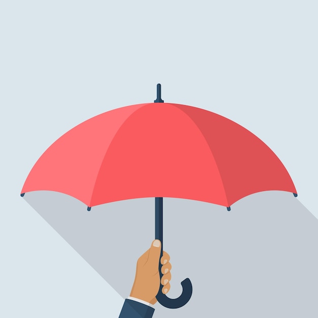 Umbrella holding in hand vector illustration flat design protection icon security concept isolated on white background