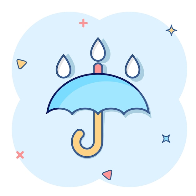 Umbrella icon in comic style Parasol cartoon vector illustration on white isolated background Canopy splash effect business concept