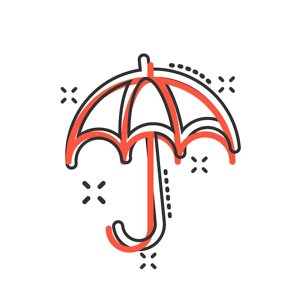 Umbrella icon in comic style Parasol vector cartoon illustration on white isolated background Umbel business concept splash effect