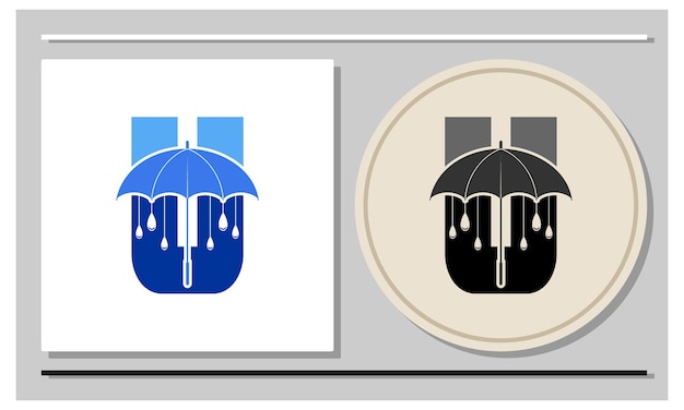 Дизайн логотипа зонтика с использованием буквы U и капель дождя