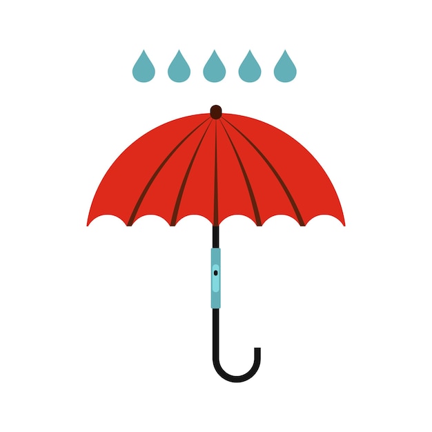 Umbrella and rain icon in flat style isolated on white background Weather symbol