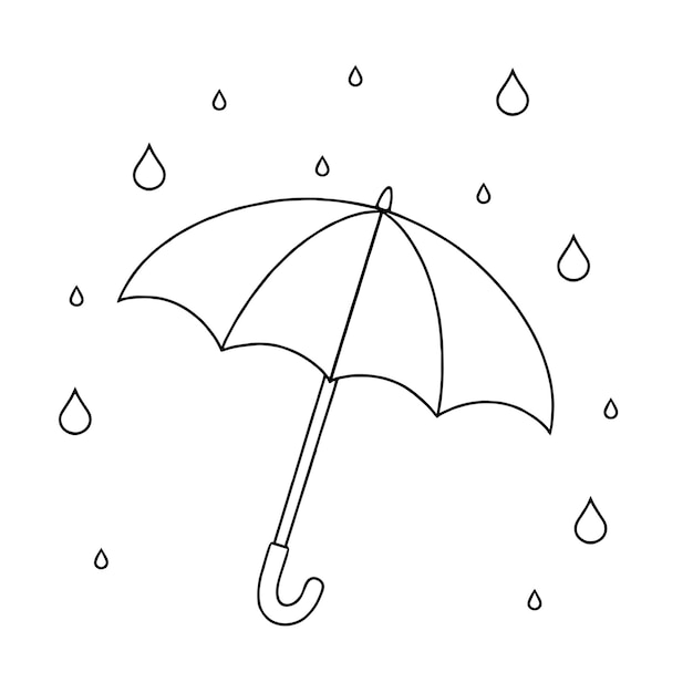 Vector umbrella in the rain line drawing for coloring