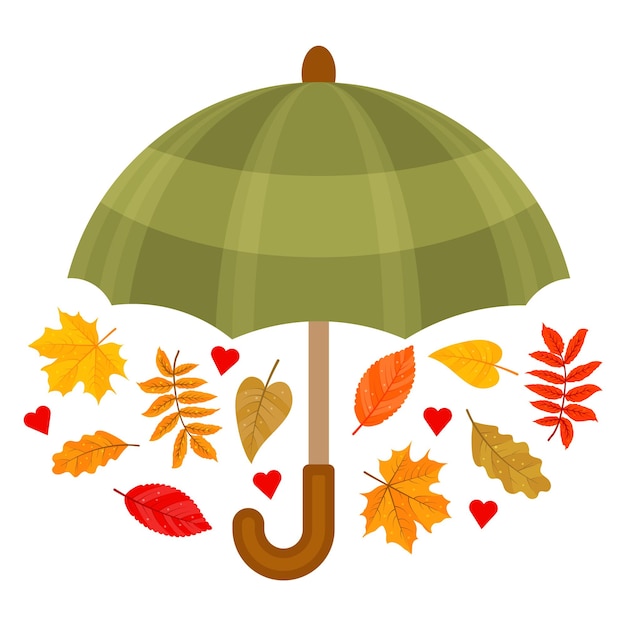 Umbrella with leaves autumn color image symbol of fall isolated objects vector illustration cartoon style