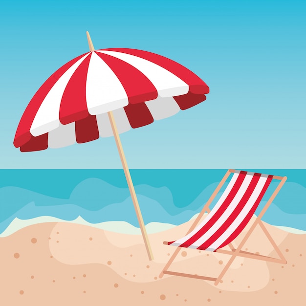 umbrella with tanning chair in the sand beach