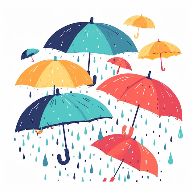 Vector umbrellas on rainy day 4