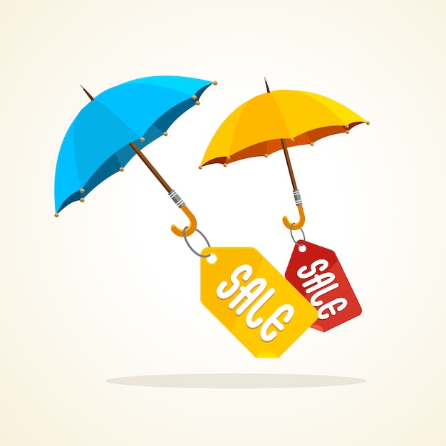 판매 스티커, 태그 및 라벨 우산. 겨울, 가을, 여름.